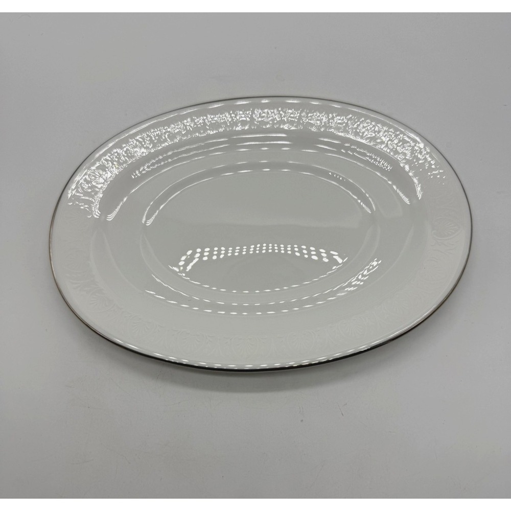 Lenox White Porcelain Oval Serving Platter Embossed Shell Border Unmarked Decor